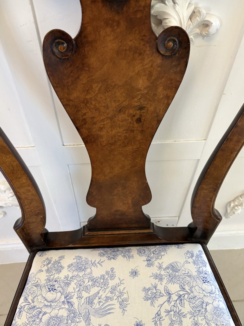 Superb Quality Set of 6 Antique Victorian Carved Burr Walnut Dining Chairs - Image 11